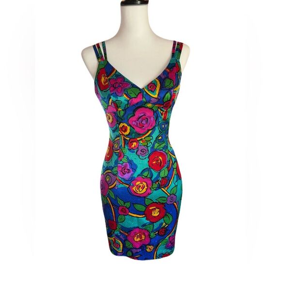 A.J. Bari Vintage 100% Silk Floral Bodycon Dress | 2 | - Picture 1 of 13